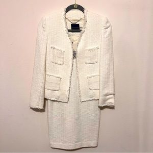 198. MAGASHONI Coll. (White) Ivory Dress w Long Sleeved Blazer Suit NWT • Sz 0